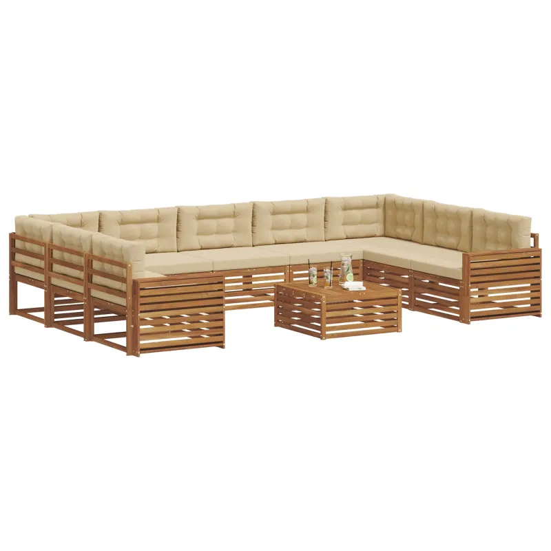 Lauko sofos komplektas su pagalve 10 pcs Natūralus ir bežinis