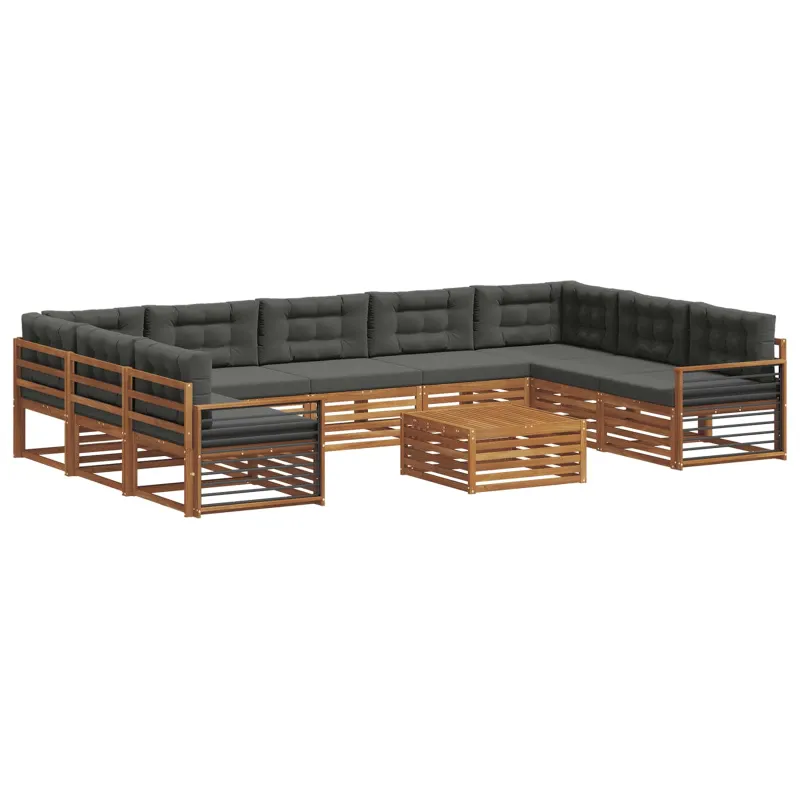 Lauko sofos komplektas 10 pcs Natūralus ir antracitas