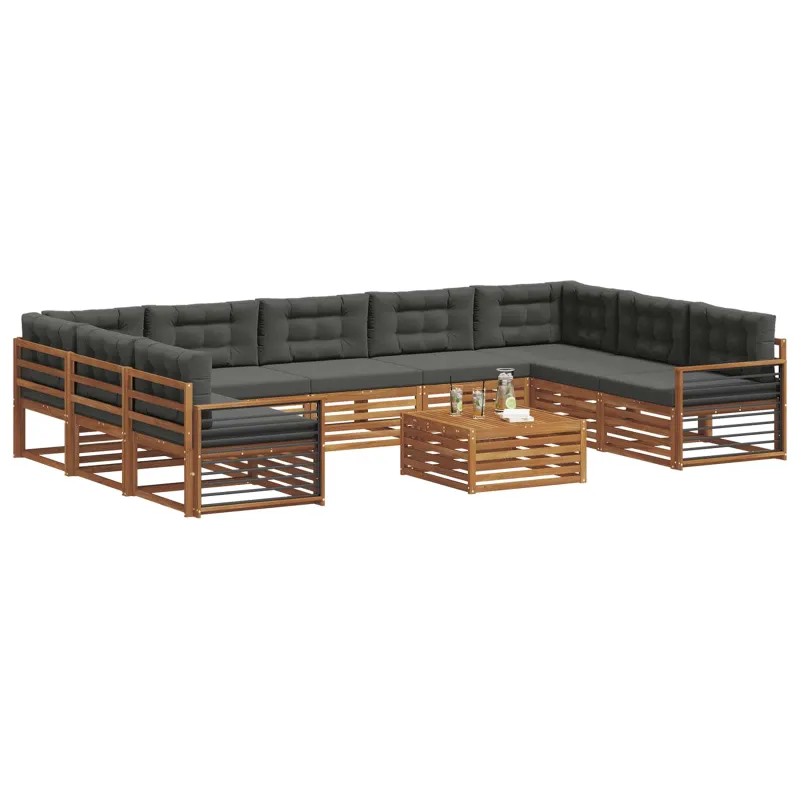 Lauko sofos komplektas 10 pcs Natūralus ir antracitas