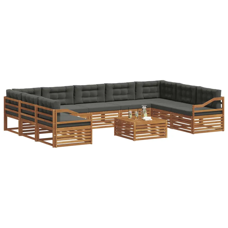 Lauko sofos komplektas 10 pcs Natūralus ir antracitas