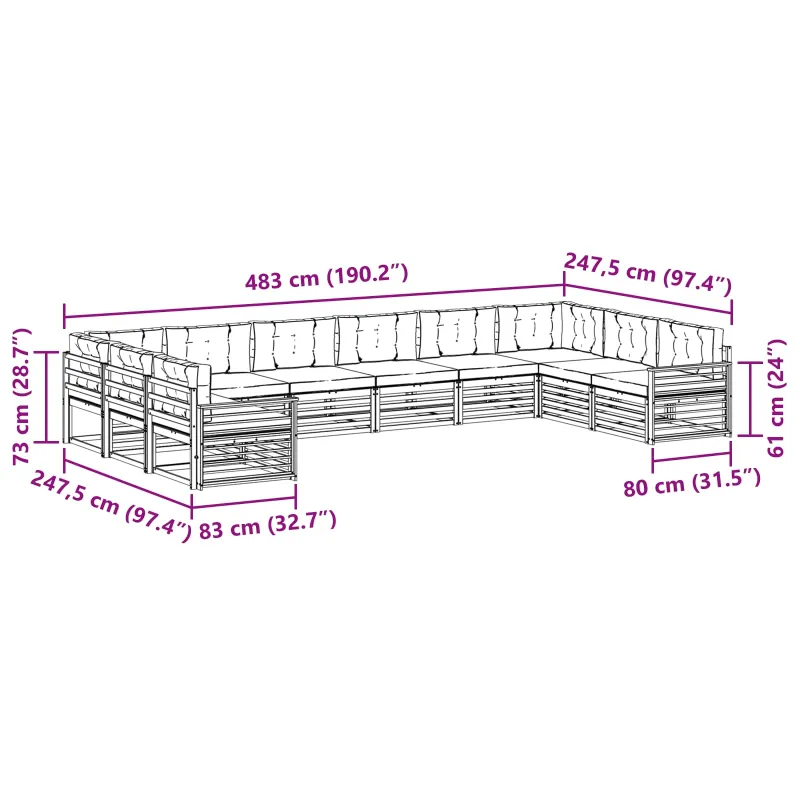 Sofų komplektai su pagalve 11 pcs Natūralus ir antracitas