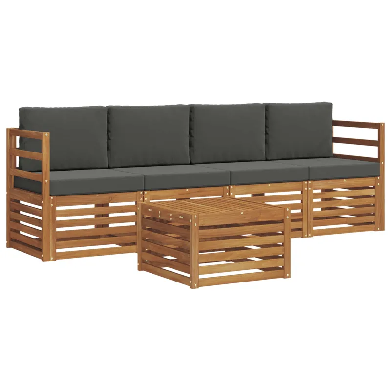 Lauko sofos komplektas su pagalve 5 pcs Natūralus ir antracitas