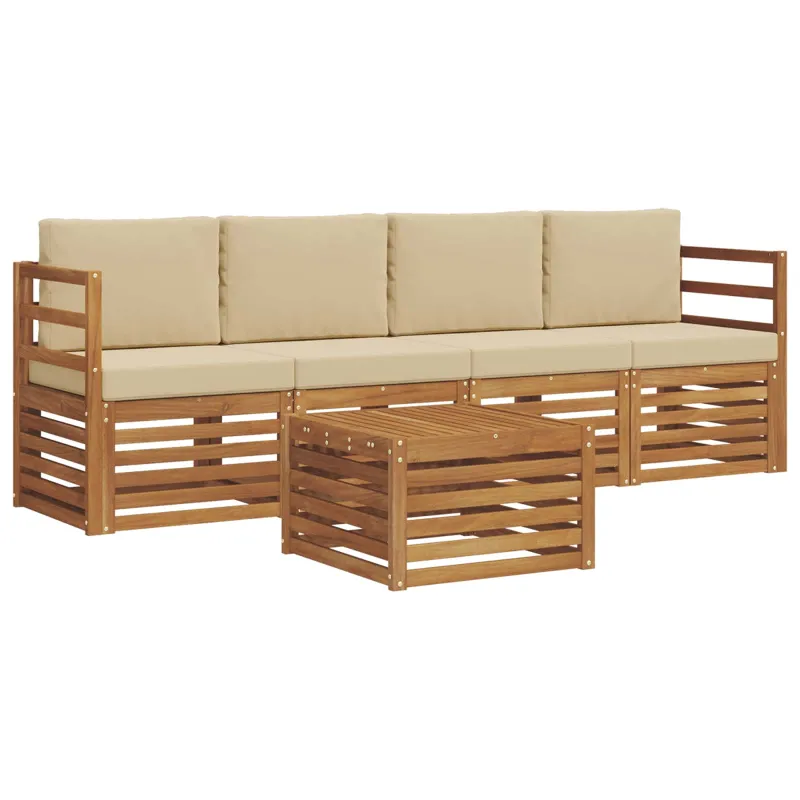 Lauko sofos komplektas su pagalve 5 pcs Natūralus ir bežinis