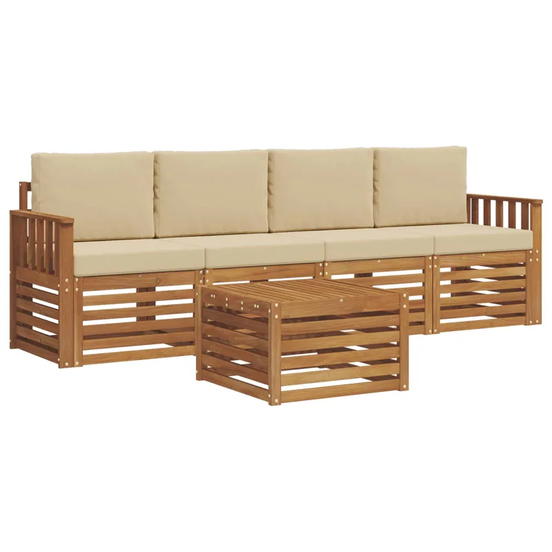 Lauko sofos komplektas su pagalve 5 pcs Gamta ir Beige