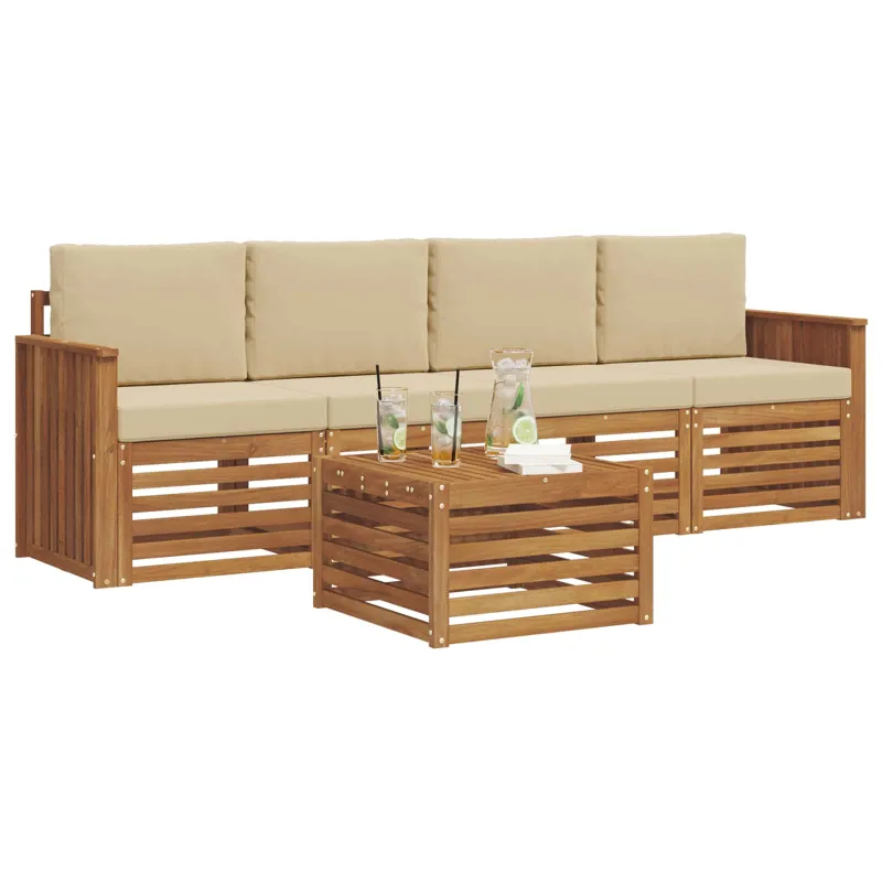 Lauko sofos komplektas su pagalve 5 pcs Gamta ir Beige