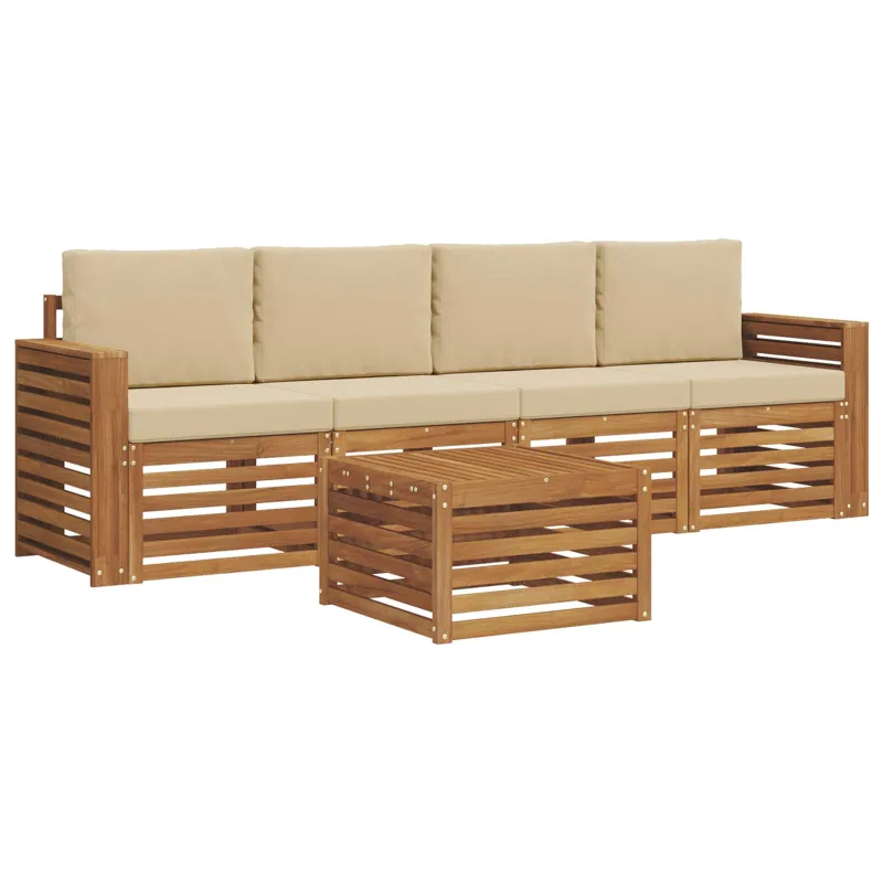 Lauko sofos komplektas su pagalve 5 pcs Natūralus ir bežinis