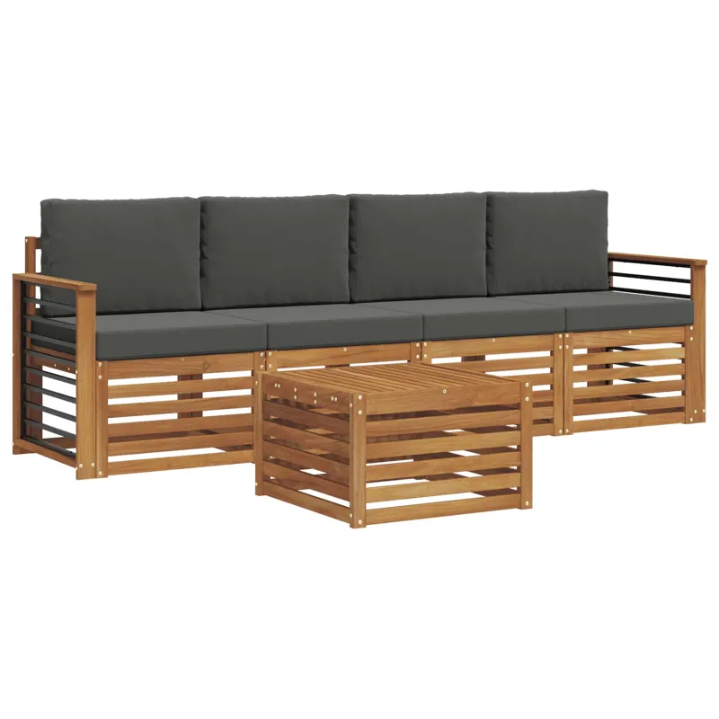 Lauko sofos komplektas su pagalve 5 pcs Natūralus ir antracitas