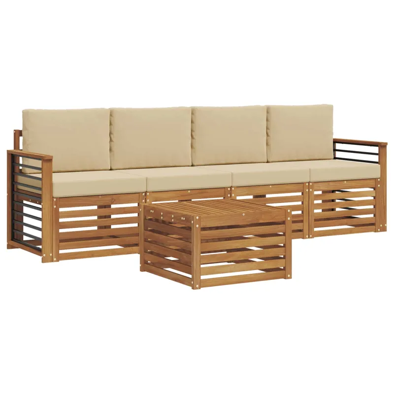Lauko sofos komplektas su pagalve 5 pcs Natūralus ir bežinis