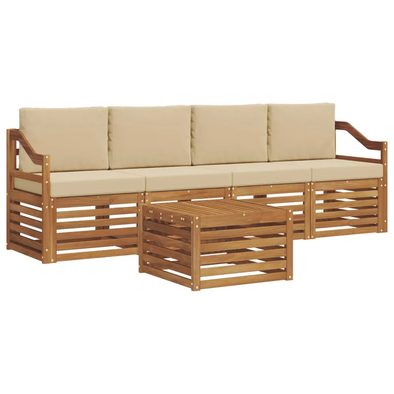 Lauko sofos komplektas su pagalve 5 pcs Gamta ir Beige