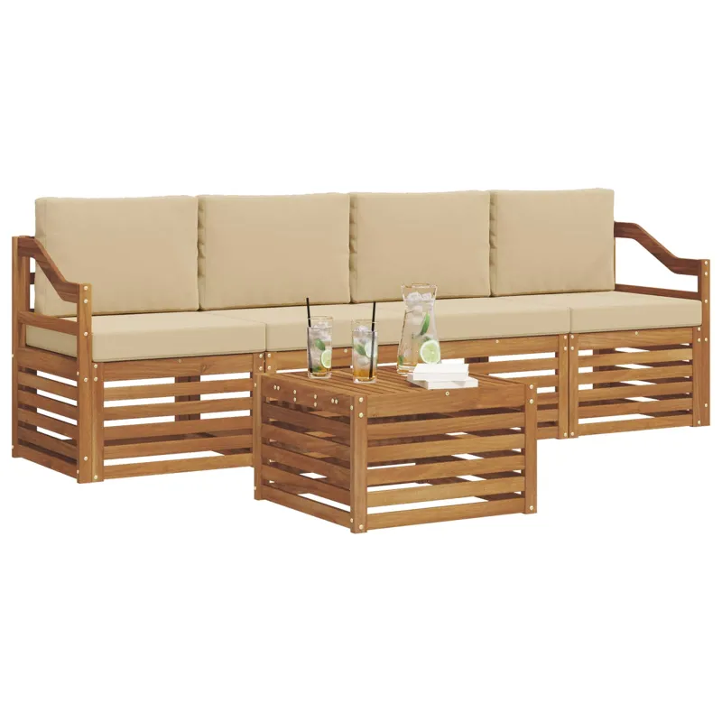 Lauko sofos komplektas su pagalve 5 pcs Gamta ir Beige