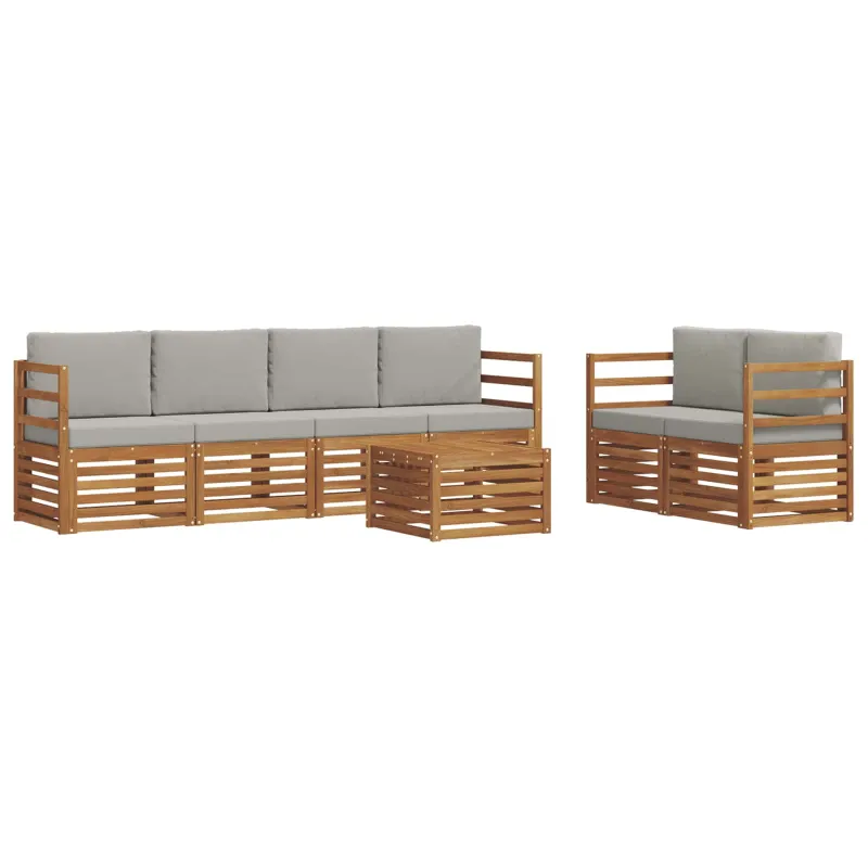 Lauko sofos komplektas 7 pcs Natūrali ir šviesiai pilka