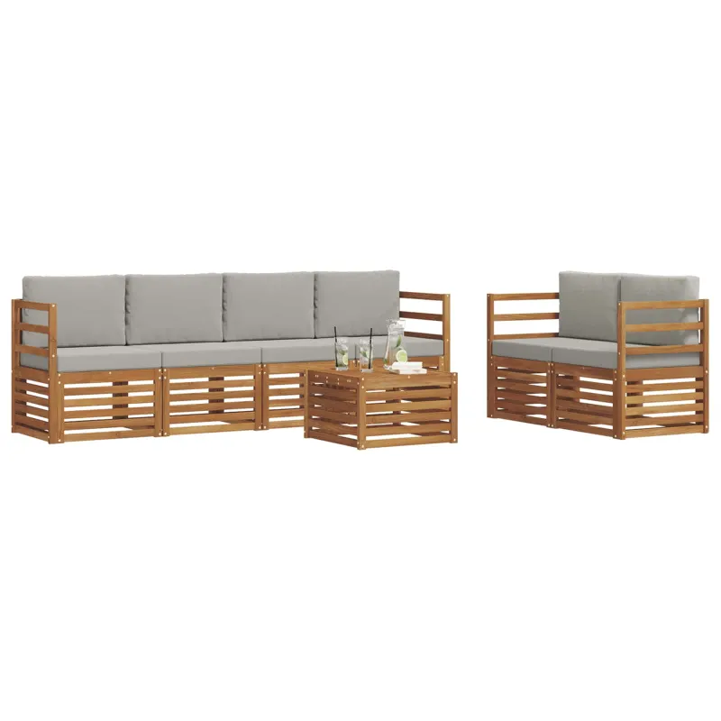 Lauko sofos komplektas 7 pcs Natūrali ir šviesiai pilka