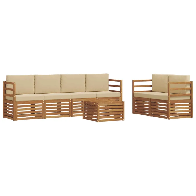 Lauko sofos komplektas su pagalve 7 pcs Natūralus ir bežinis