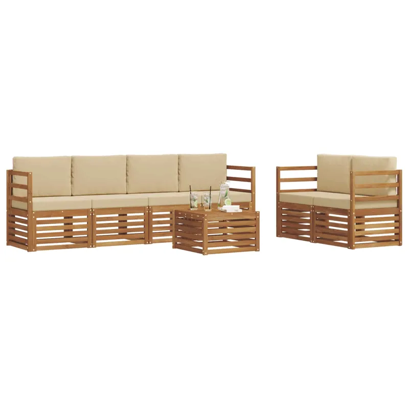 Lauko sofos komplektas su pagalve 7 pcs Natūralus ir bežinis