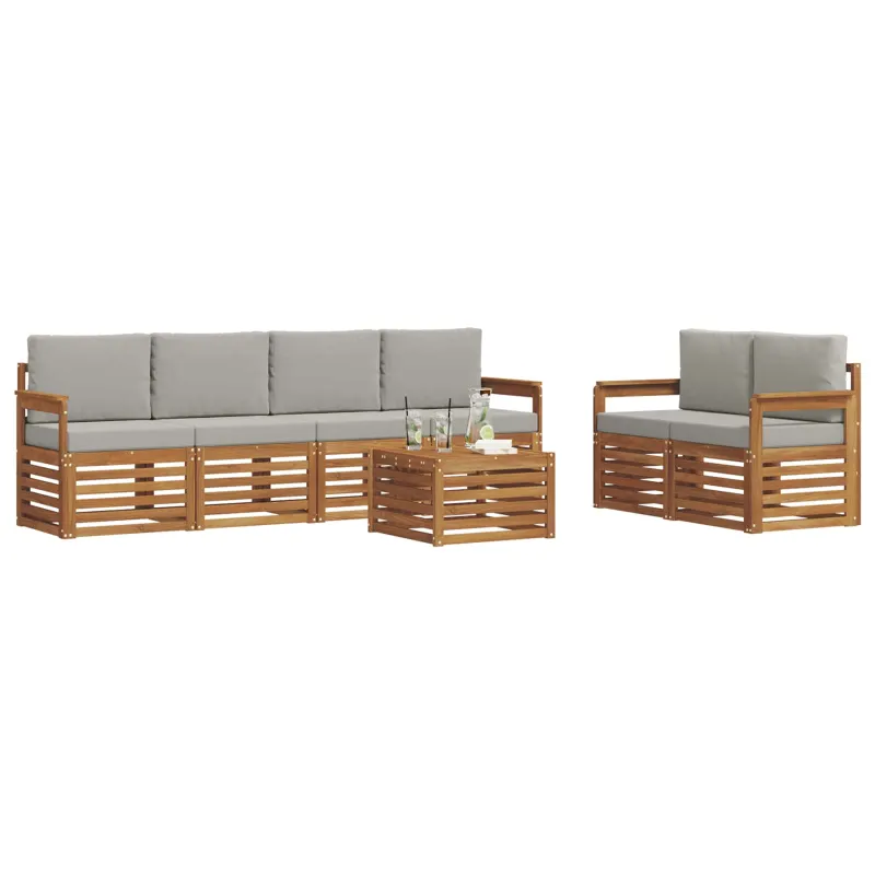 Lauko sofos komplektas 7 pcs Natūrali ir šviesiai pilka