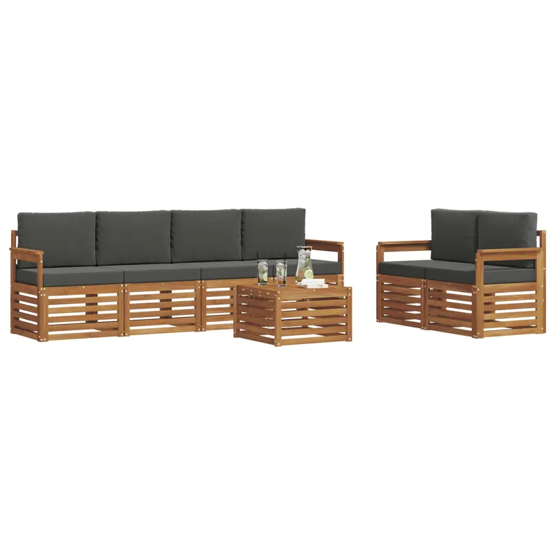 Lauko sofos komplektas su pagalve 7 pcs Natūralus ir antracitas