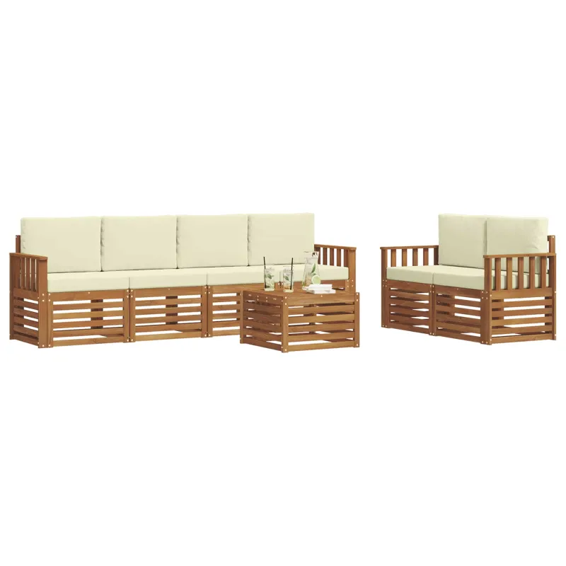 Lauko sofos komplektas su pagalve 7 pcs Natūralus ir grietinėlė