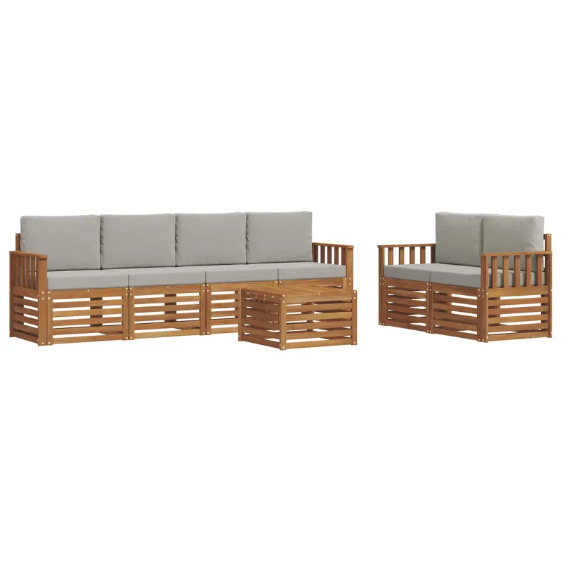 Lauko sofos komplektas 7 pcs Natūrali ir šviesiai pilka