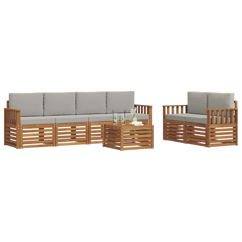Lauko sofos komplektas 7 pcs Natūrali ir šviesiai pilka