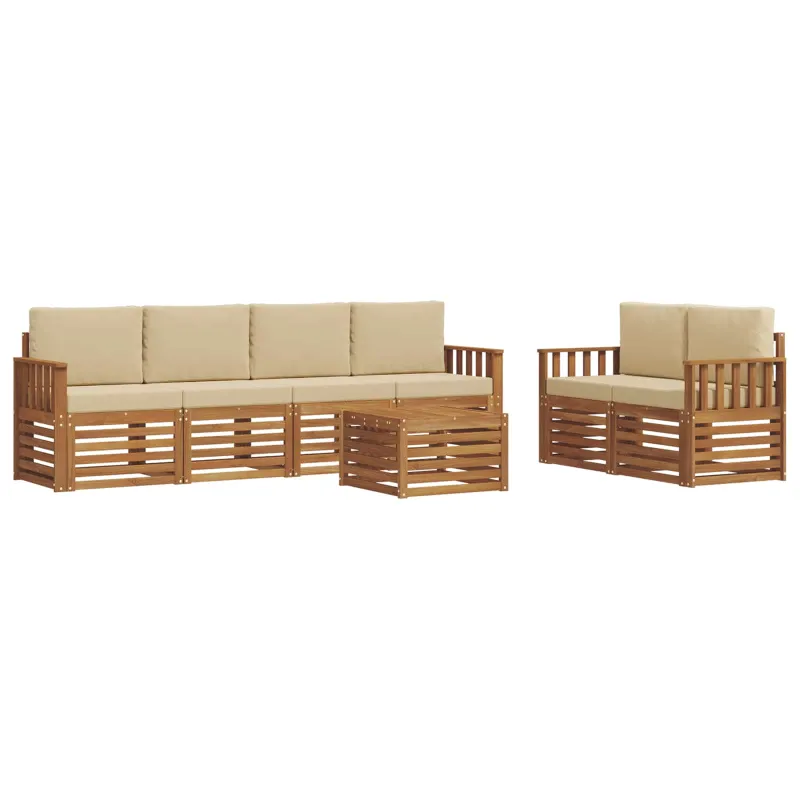 Lauko sofos komplektas su pagalve 7 pcs Natūralus ir bežinis