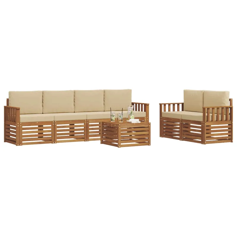 Lauko sofos komplektas su pagalve 7 pcs Natūralus ir bežinis