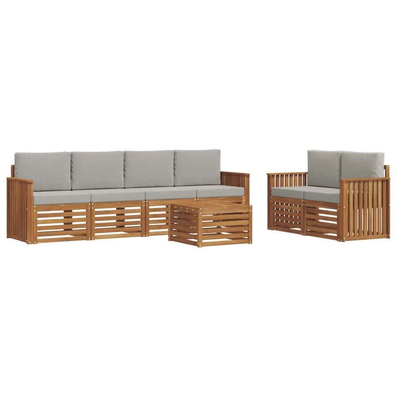 Lauko sofos komplektas 7 pcs Natūrali ir šviesiai pilka
