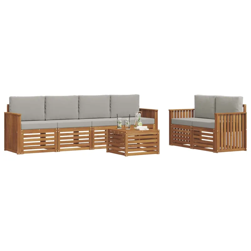 Lauko sofos komplektas 7 pcs Natūrali ir šviesiai pilka