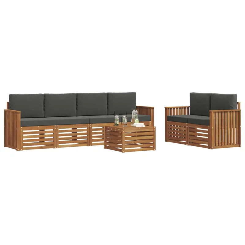 Lauko sofos komplektas su pagalve 7 pcs Natūralus ir antracitas