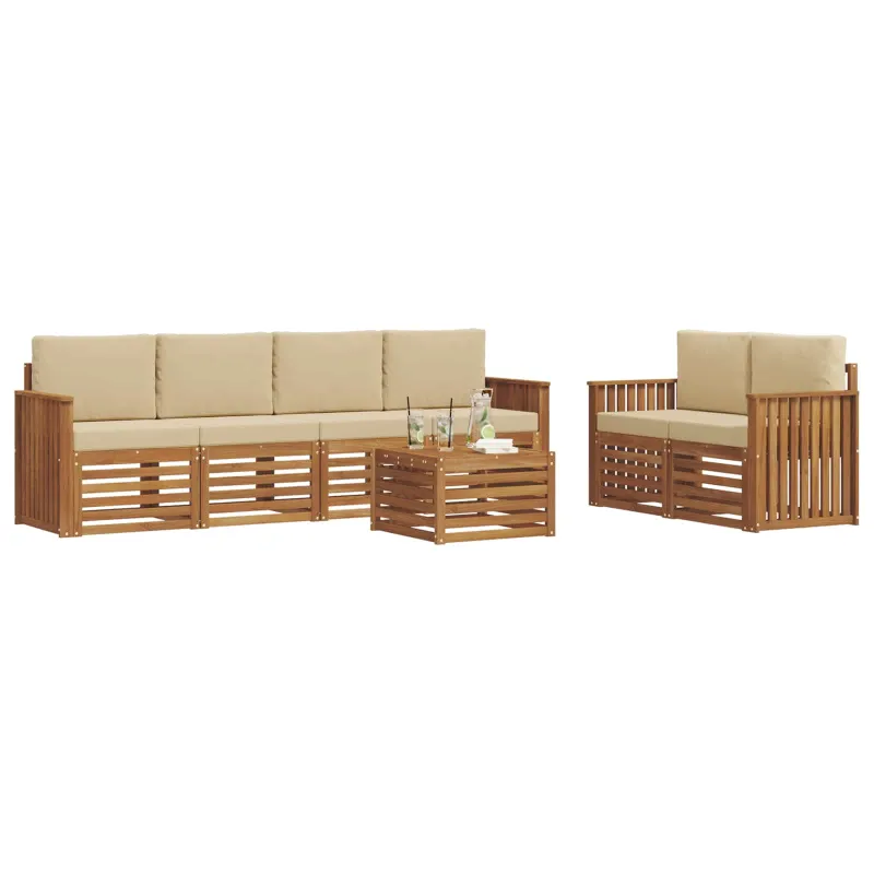 Lauko sofos komplektas su pagalve 7 pcs Natūralus ir bežinis