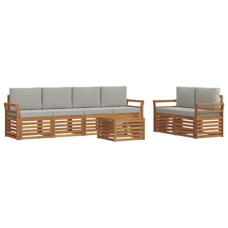 Lauko sofos komplektas 7 pcs Natūrali ir šviesiai pilka