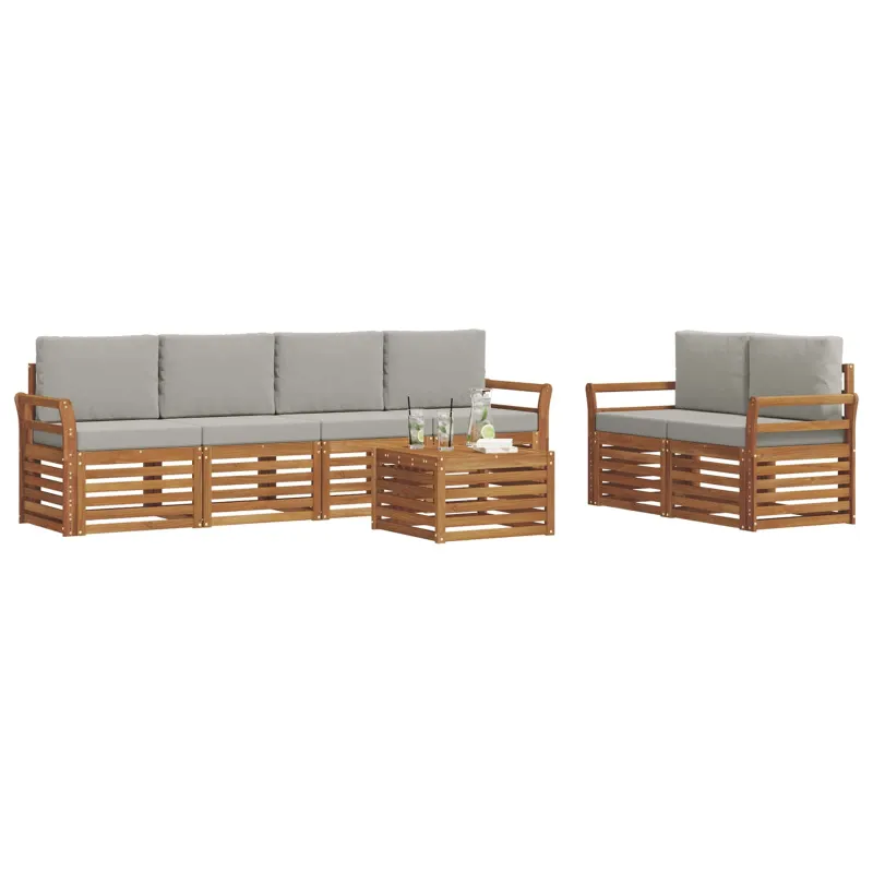 Lauko sofos komplektas 7 pcs Natūrali ir šviesiai pilka