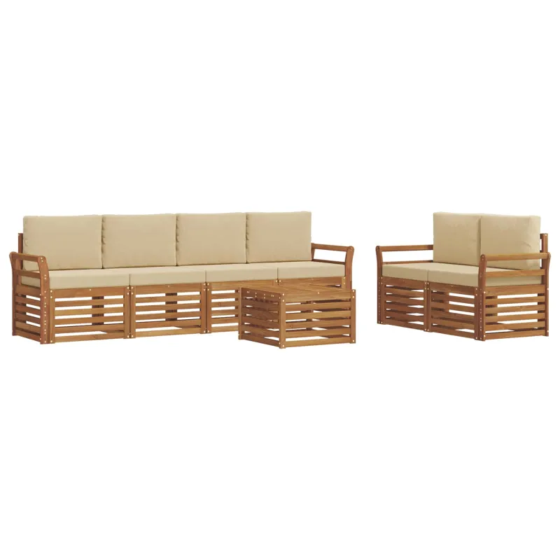 Lauko sofos komplektas su pagalve 7 pcs Natūralus ir bežinis