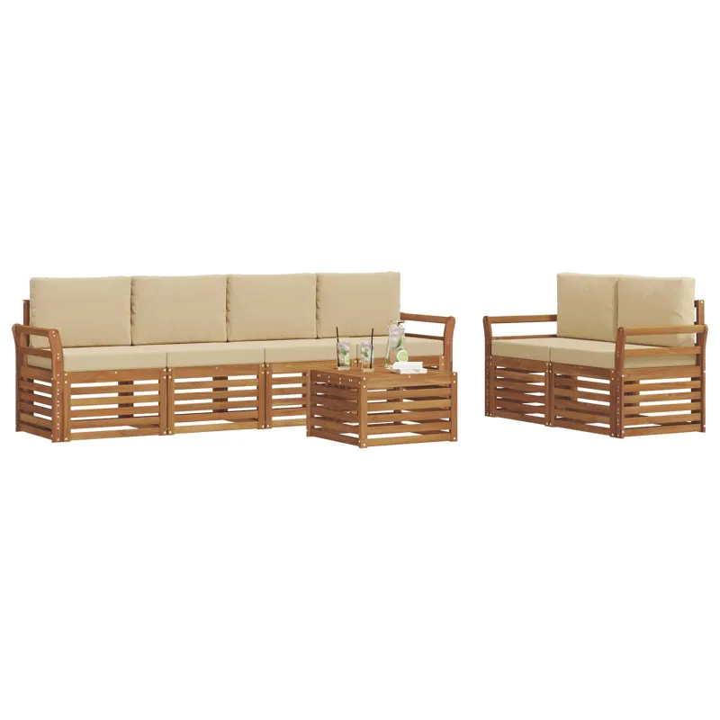 Lauko sofos komplektas su pagalve 7 pcs Natūralus ir bežinis