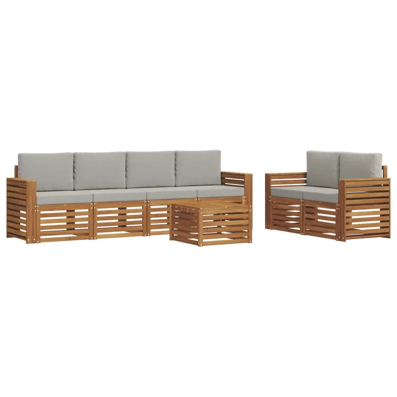 Lauko sofos komplektas 7 pcs Natūrali ir šviesiai pilka