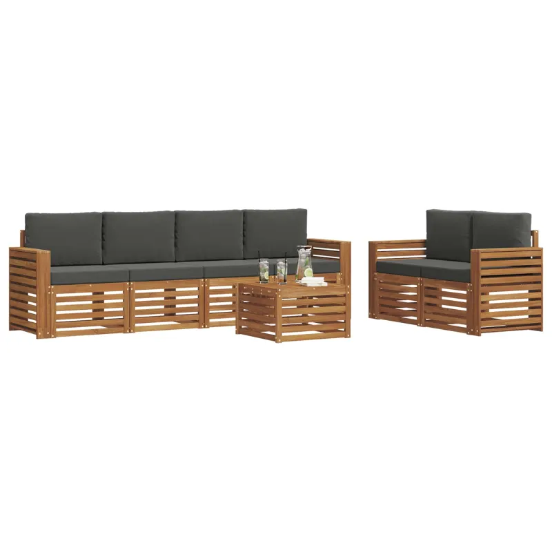 Lauko sofos komplektas su pagalve 7 pcs Natūralus ir antracitas