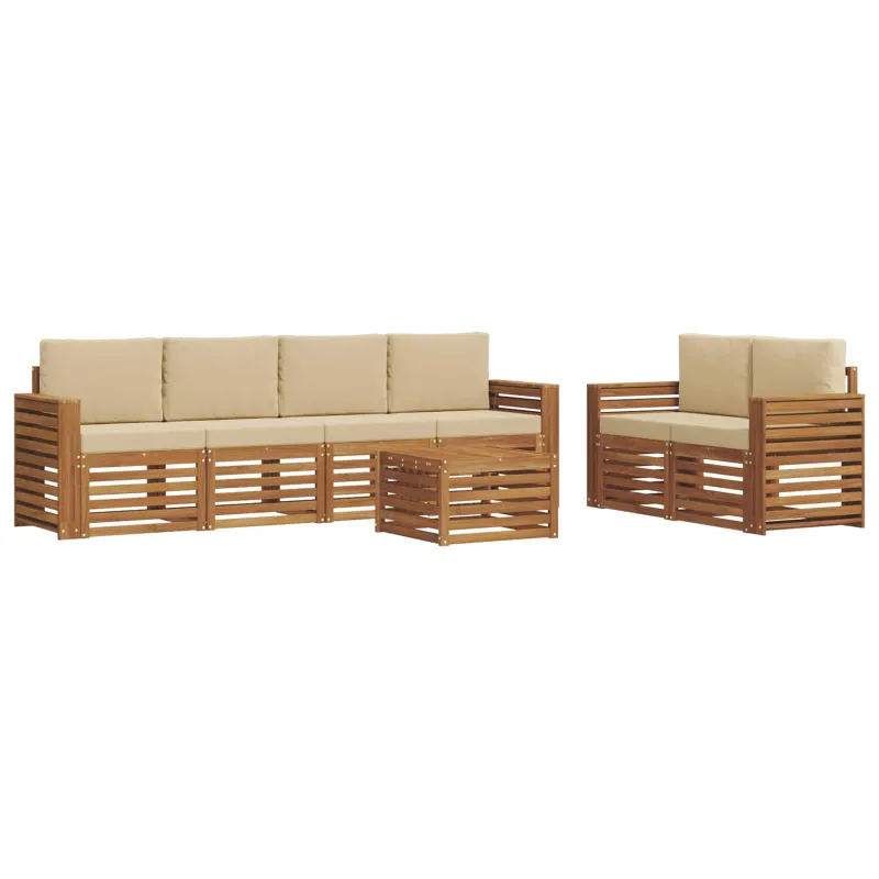 Lauko sofos komplektas su pagalve 7 pcs Natūralus ir bežinis