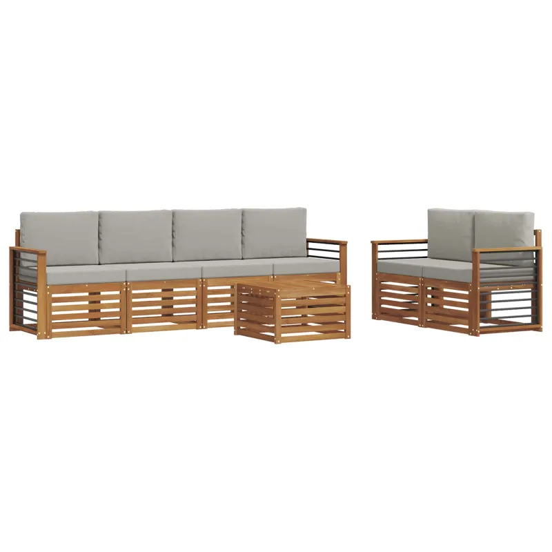 Lauko sofos komplektas 7 pcs Natūrali ir šviesiai pilka
