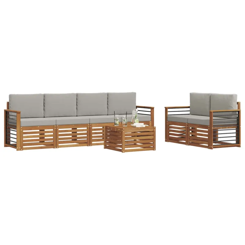 Lauko sofos komplektas 7 pcs Natūrali ir šviesiai pilka
