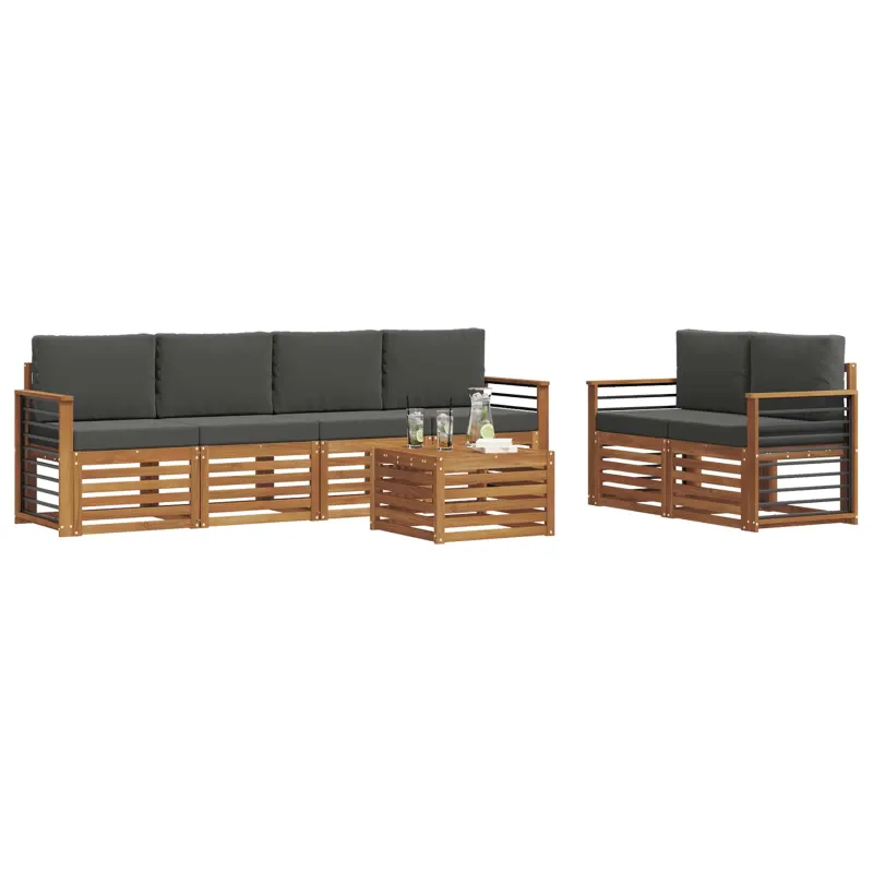 Lauko sofos komplektas su pagalve 7 pcs Natūralus ir antracitas