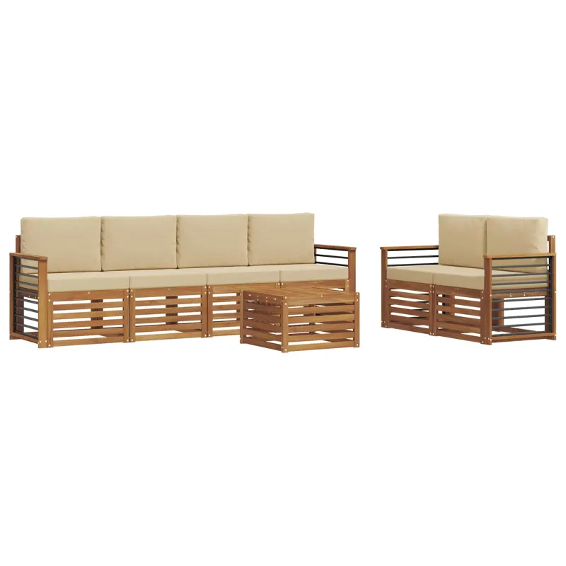 Lauko sofos komplektas su pagalve 7 pcs Natūralus ir bežinis