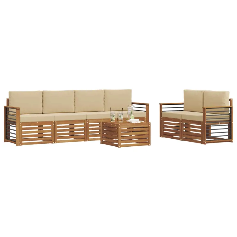 Lauko sofos komplektas su pagalve 7 pcs Natūralus ir bežinis