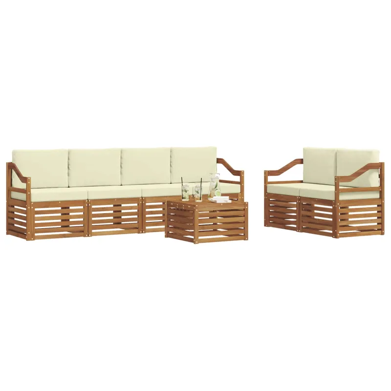 Lauko sofos komplektas su pagalve 7 pcs Natūralus ir grietinėlė