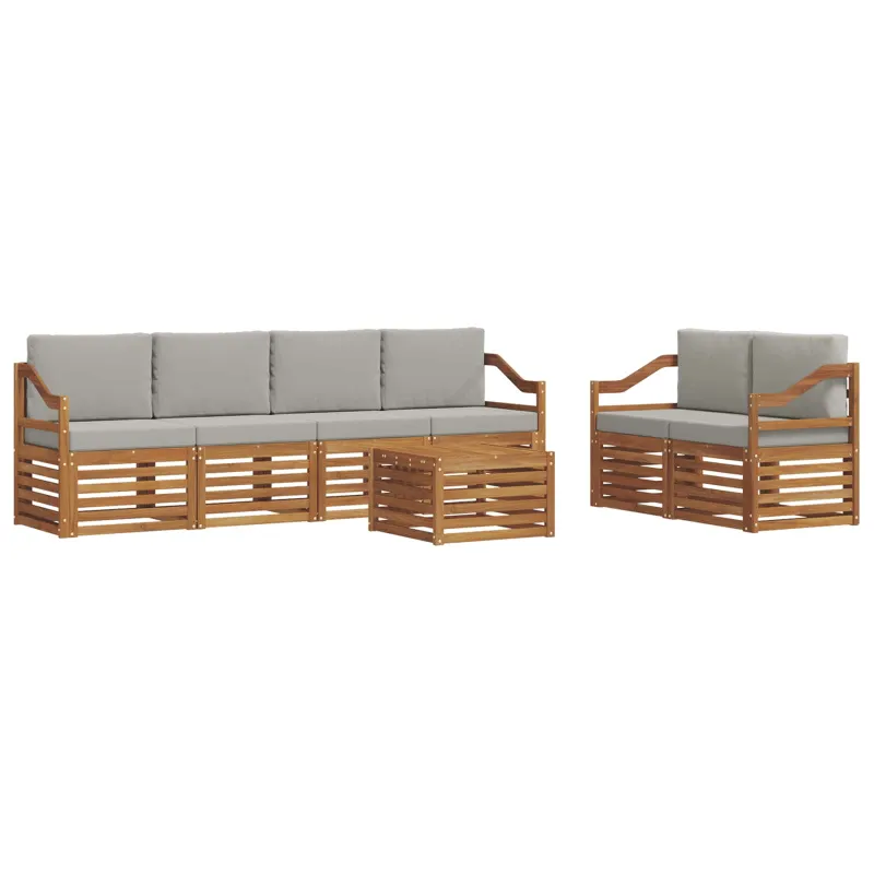 Lauko sofos komplektas 7 pcs Natūrali ir šviesiai pilka