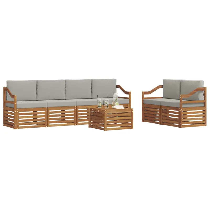 Lauko sofos komplektas 7 pcs Natūrali ir šviesiai pilka