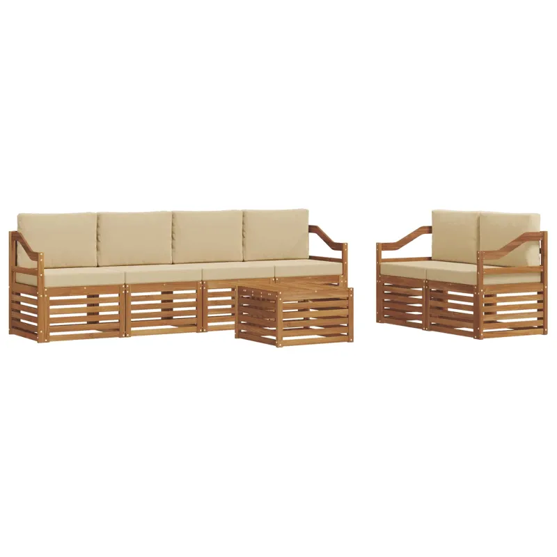 Lauko sofos komplektas su pagalve 7 pcs Natūralus ir bežinis