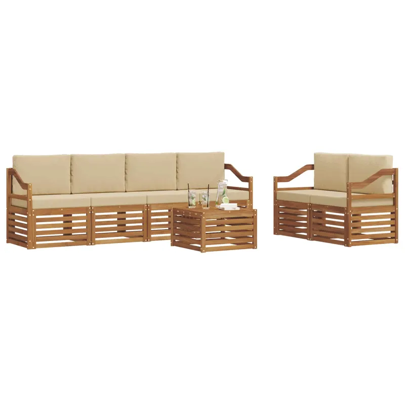 Lauko sofos komplektas su pagalve 7 pcs Natūralus ir bežinis