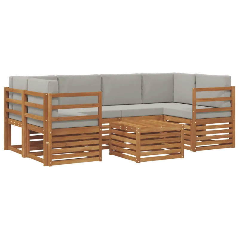 Lauko sofos komplektas 7 pcs Natūrali ir šviesiai pilka