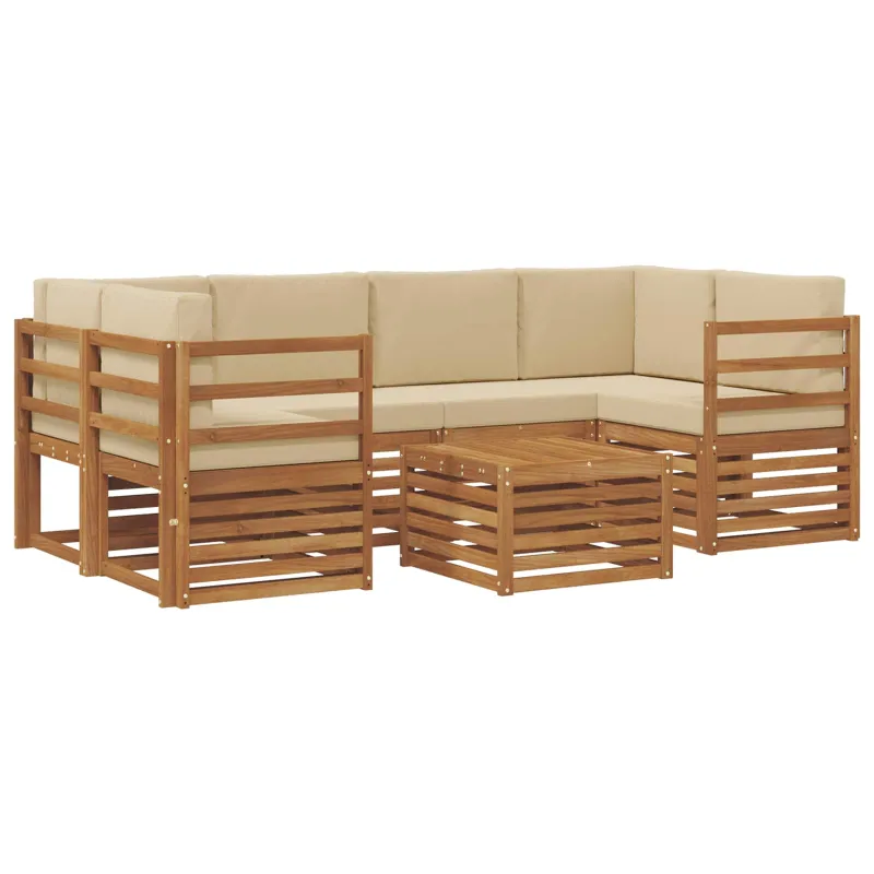 Lauko sofos komplektas su pagalve 7 pcs Natūralus ir bežinis