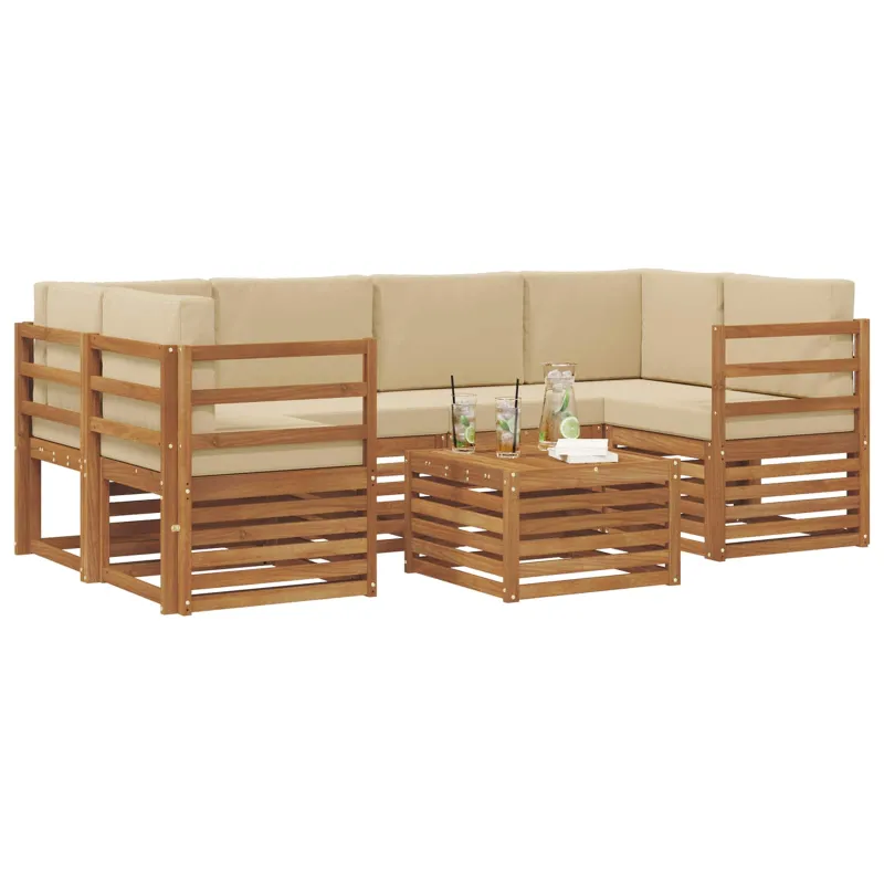 Lauko sofos komplektas su pagalve 7 pcs Natūralus ir bežinis