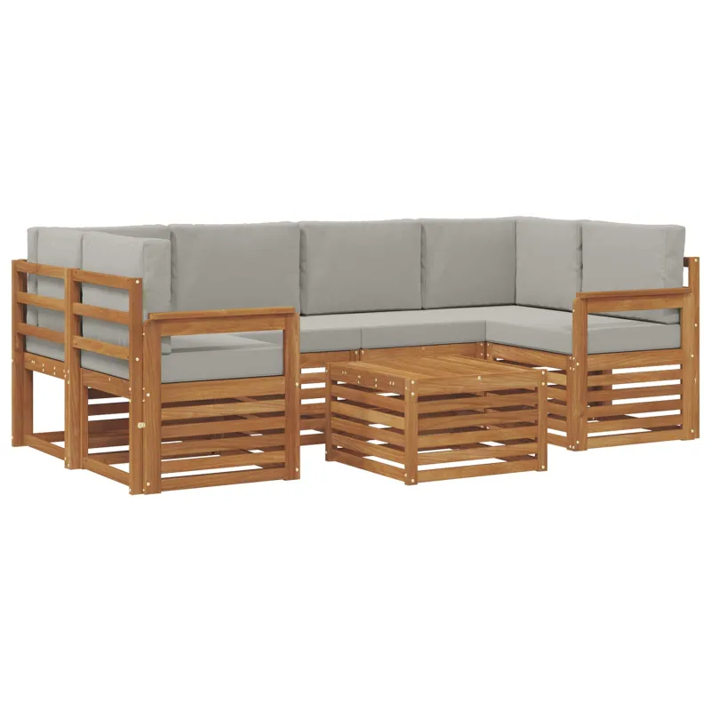 Lauko sofos komplektas 7 pcs Natūrali ir šviesiai pilka